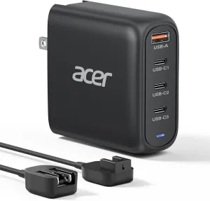 Acer 100W USB C Charger Block, 4-Port Fast GaN Ⅱ Desktop Charger with Power Extension Cable, Compatible with MacBook Pro/Air, iPhone 16 Series, Galaxy S24, iPad Pro, Acer Laptop, Nitro 5, etc