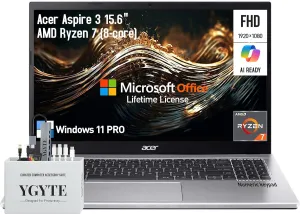 acer Aspire 3 15.6 Laptop Computer, 15 Inch FHD College Students Business Laptop PC, AMD Ryzen 7, 32GB RAM 1TB SSD 512GB Docking Set, Windows 11 Pro Lifetime Office,Ethernet Port,10-Key