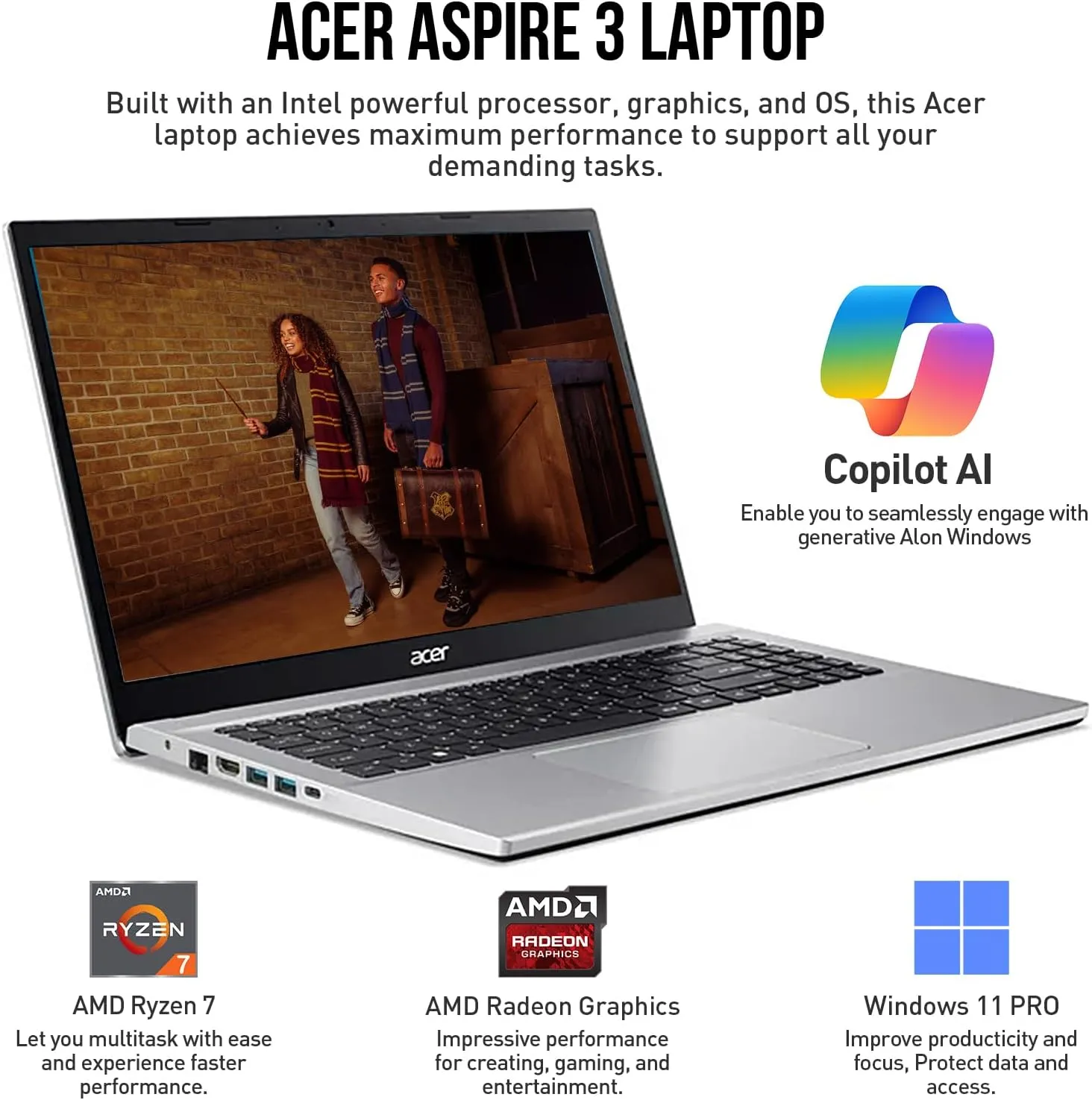 acer Aspire 3 15.6 Laptop Computer, 15 Inch FHD College Students Business Laptop PC, AMD Ryzen 7, 32GB RAM 1TB SSD 512GB Docking Set, Windows 11 Pro Lifetime Office,Ethernet Port,10-Key