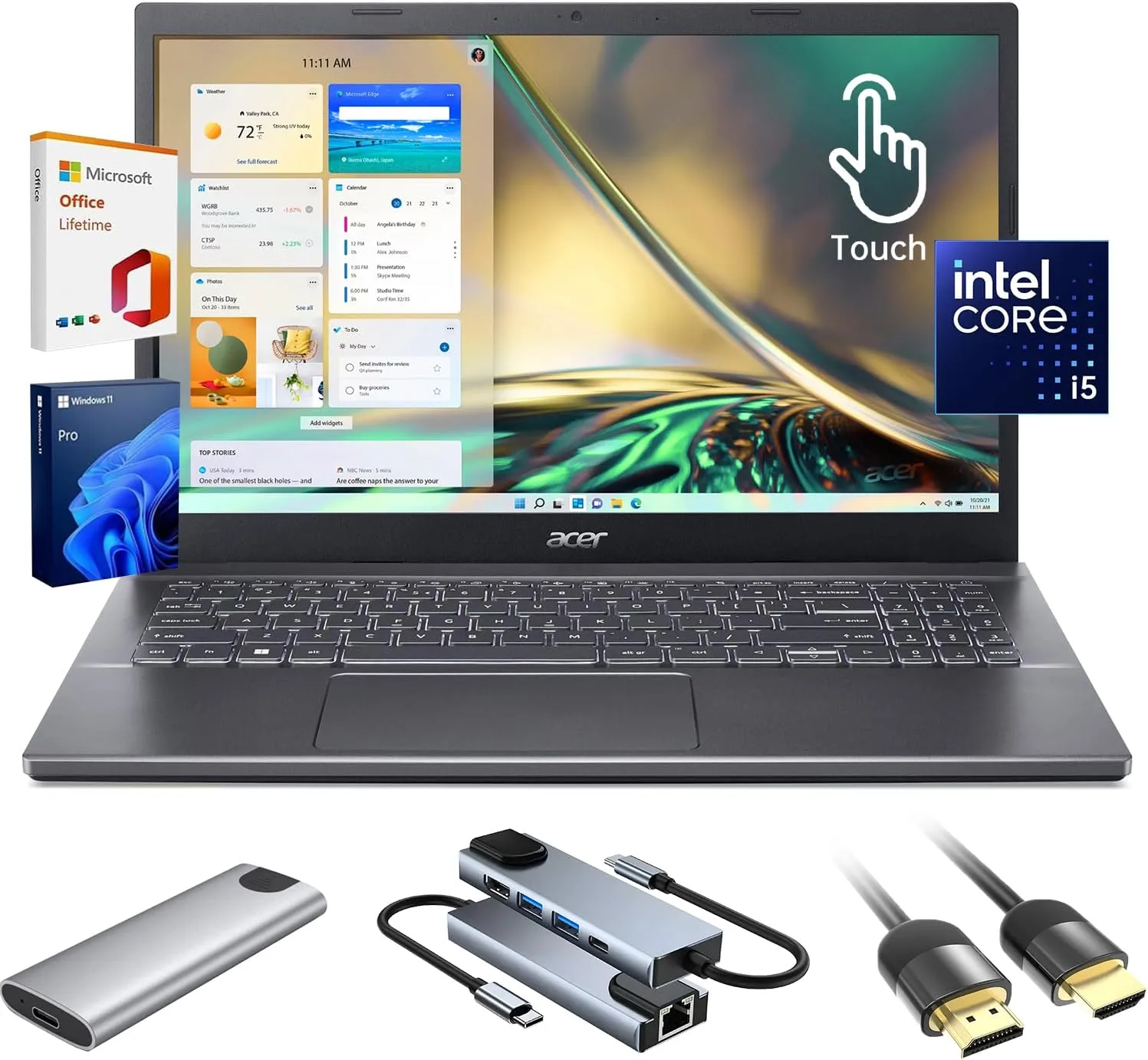 acer Aspire 5 Laptop,15.6" FHD IPS Touchscreen Laptop PC for Student & Business,Intel Core i5-13420H, 8GB LPDDR5 RAM, 2TB SSD, Webcam, Wi-Fi 6, HDMI,w/Accessory, with Lifetime Office Win 11 Pro