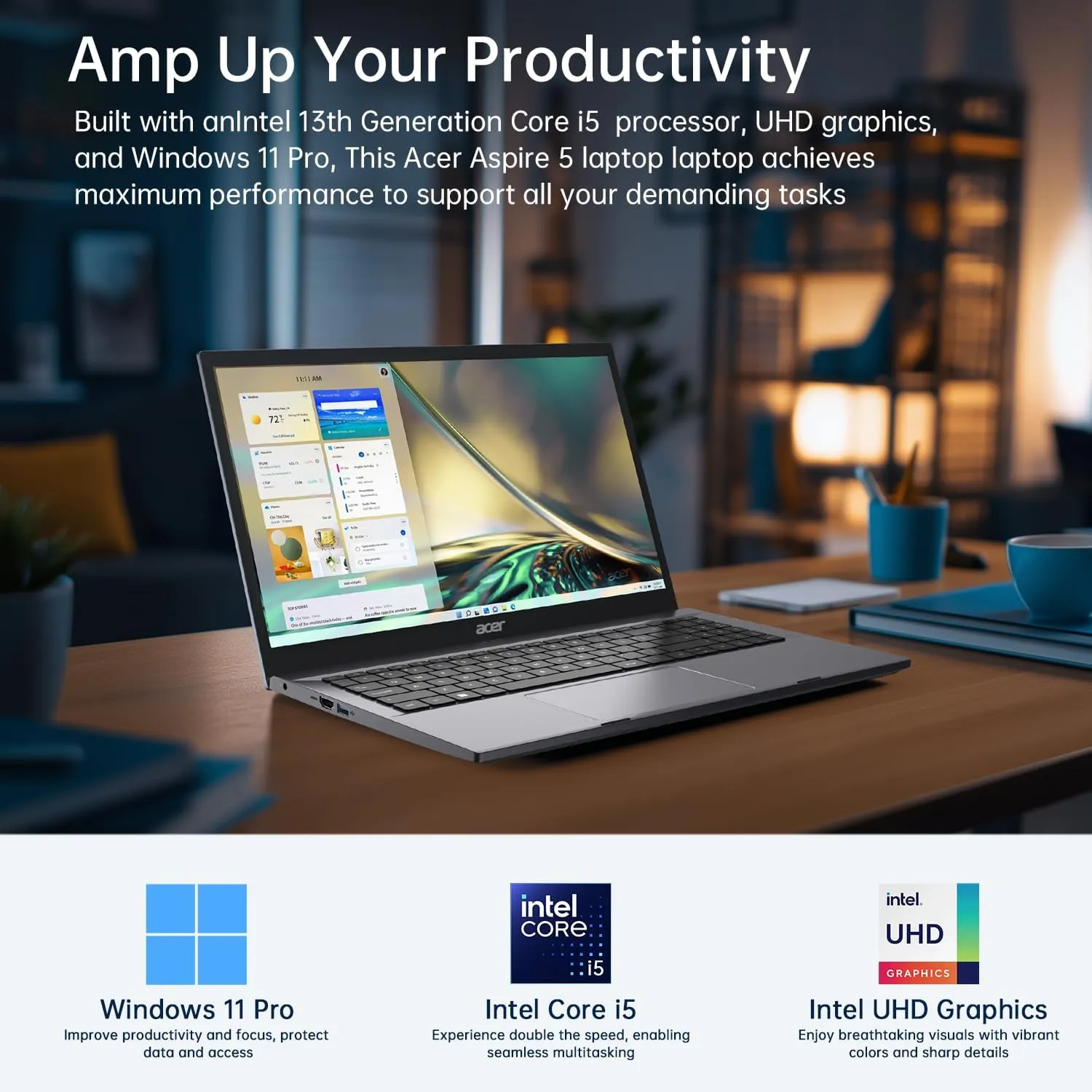 acer Aspire 5 Laptop,15.6" FHD IPS Touchscreen Laptop PC for Student & Business,Intel Core i5-13420H, 8GB LPDDR5 RAM, 2TB SSD, Webcam, Wi-Fi 6, HDMI,w/Accessory, with Lifetime Office Win 11 Pro