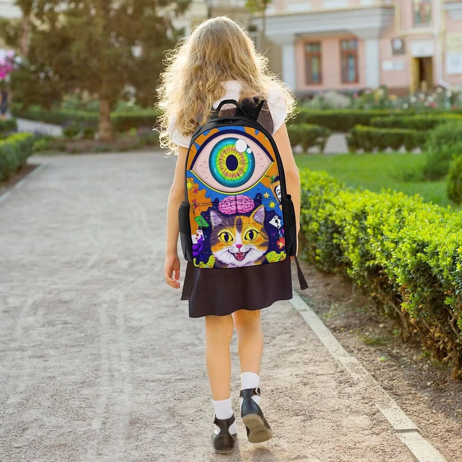 Acid Trip Colors Trippy Cat Eye Octopus Art Shoulder Book Bags Polyester Multipurpose Anti-Theft Carry On Bag Large Capacity Travel Hiking & Camping Rucksack