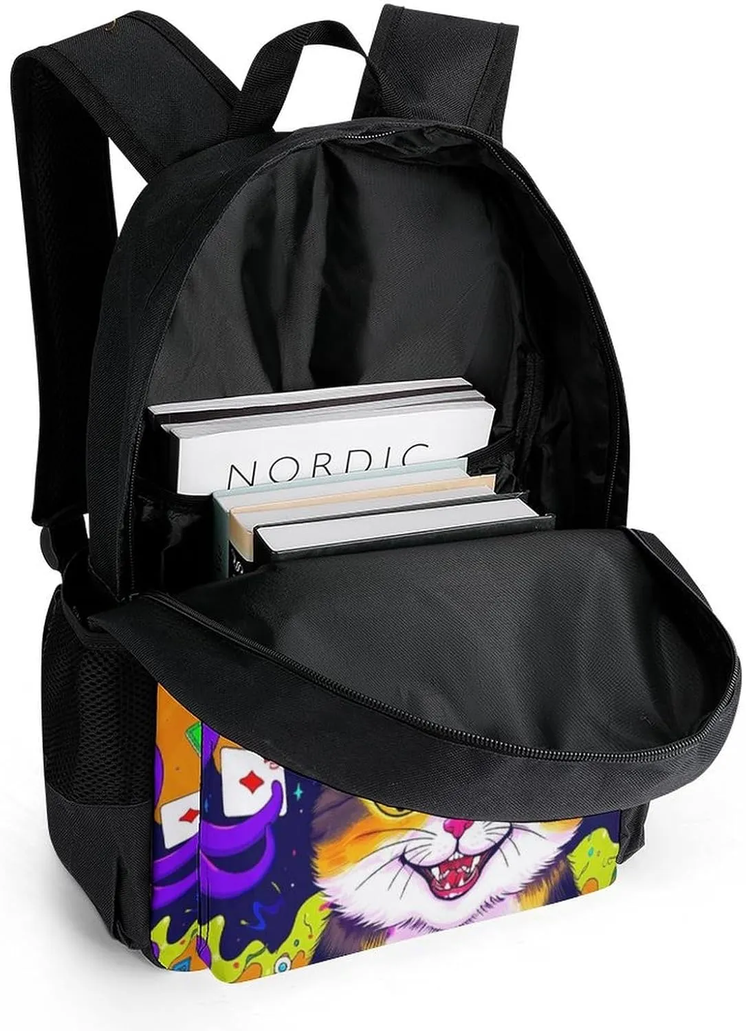 Acid Trip Colors Trippy Cat Eye Octopus Art Shoulder Book Bags Polyester Multipurpose Anti-Theft Carry On Bag Large Capacity Travel Hiking & Camping Rucksack