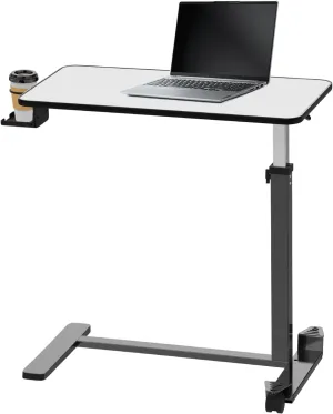 Adjustable Overbed Table with Invisible and Lockable Wheels ，Bedside Table with Cup Holder，Standing Desk for Medical or Home use Silver-Grey Color（30.3" W x 15.3" D）