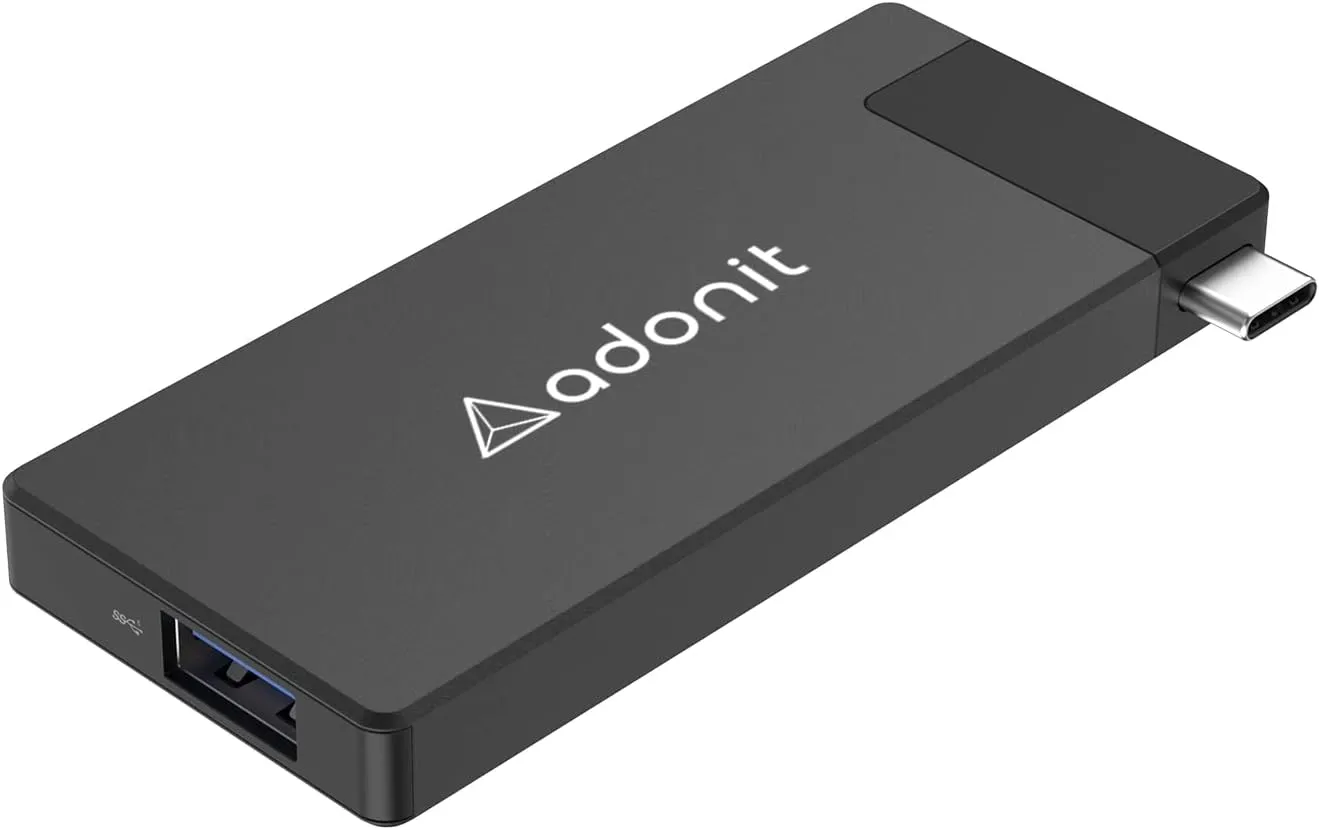 Adonit Nest 5-in-1 Hub USB-C Adapter Dongle, USB-C PD 100W, 4K 60Hz HDMI USB-A 3.0 with Retractable Connector for MacBook Pro, MacBook Air, Matte Black