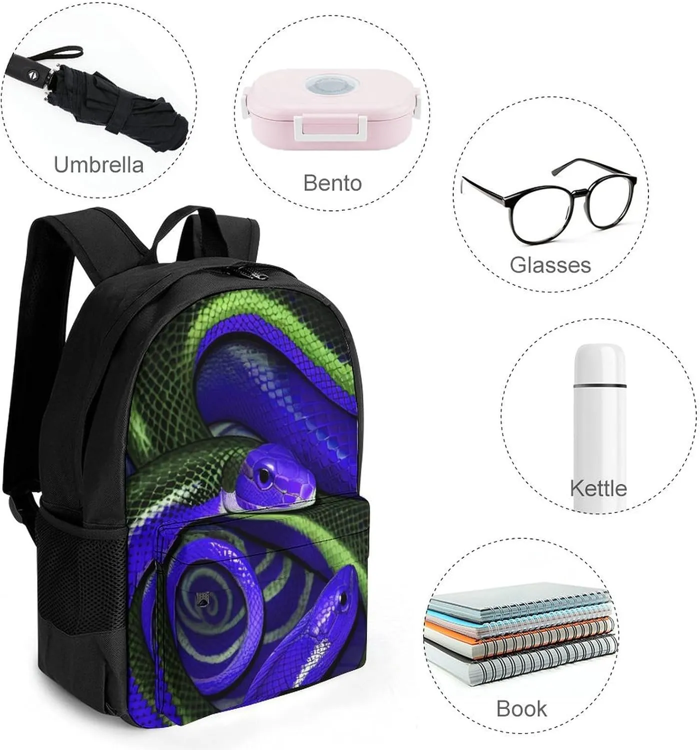 Adults Lightweight Blue Snake Art Rucksacks Large Capacity Bookbag With Adjustable Shoulder Straps for Trekking Outdoors Bicycle