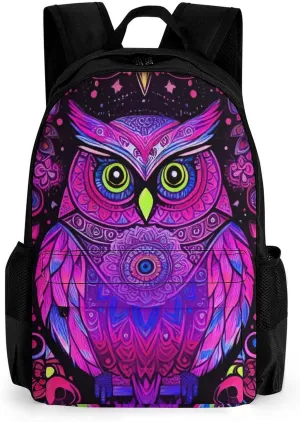 Adults Lightweight Cute Abstract Owl Psychedelic Art Rucksacks Large Capacity Bookbag With Adjustable Shoulder Straps for Trekking Outdoors Bicycle