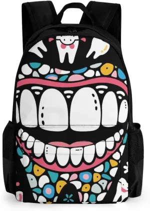 Adults Lightweight Funny Teeth Dental Art Rucksacks Large Capacity Bookbag With Adjustable Shoulder Straps for Trekking Outdoors Bicycle