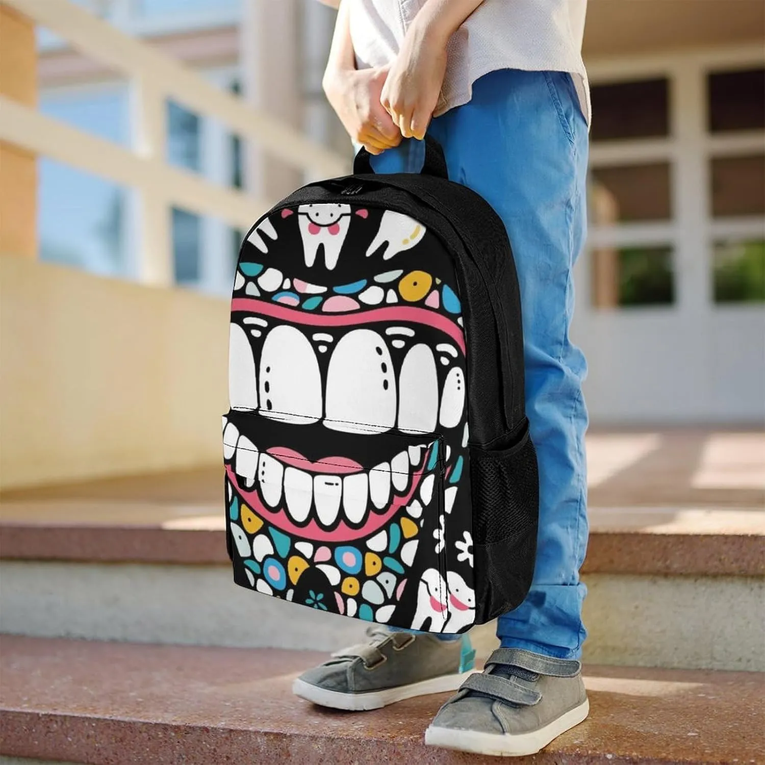 Adults Lightweight Funny Teeth Dental Art Rucksacks Large Capacity Bookbag With Adjustable Shoulder Straps for Trekking Outdoors Bicycle