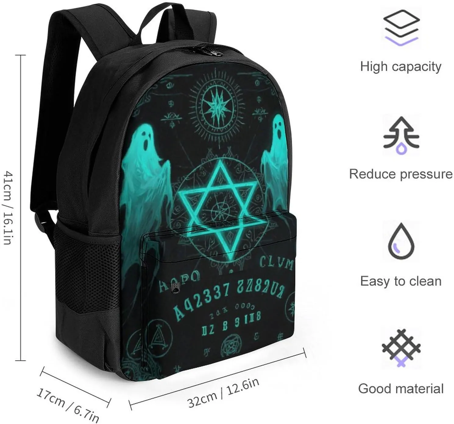 Adults Lightweight Ghost Witchcraft Magic Spirit Board Star Art Rucksacks Large Capacity Bookbag With Adjustable Shoulder Straps for Trekking Outdoors Bicycle