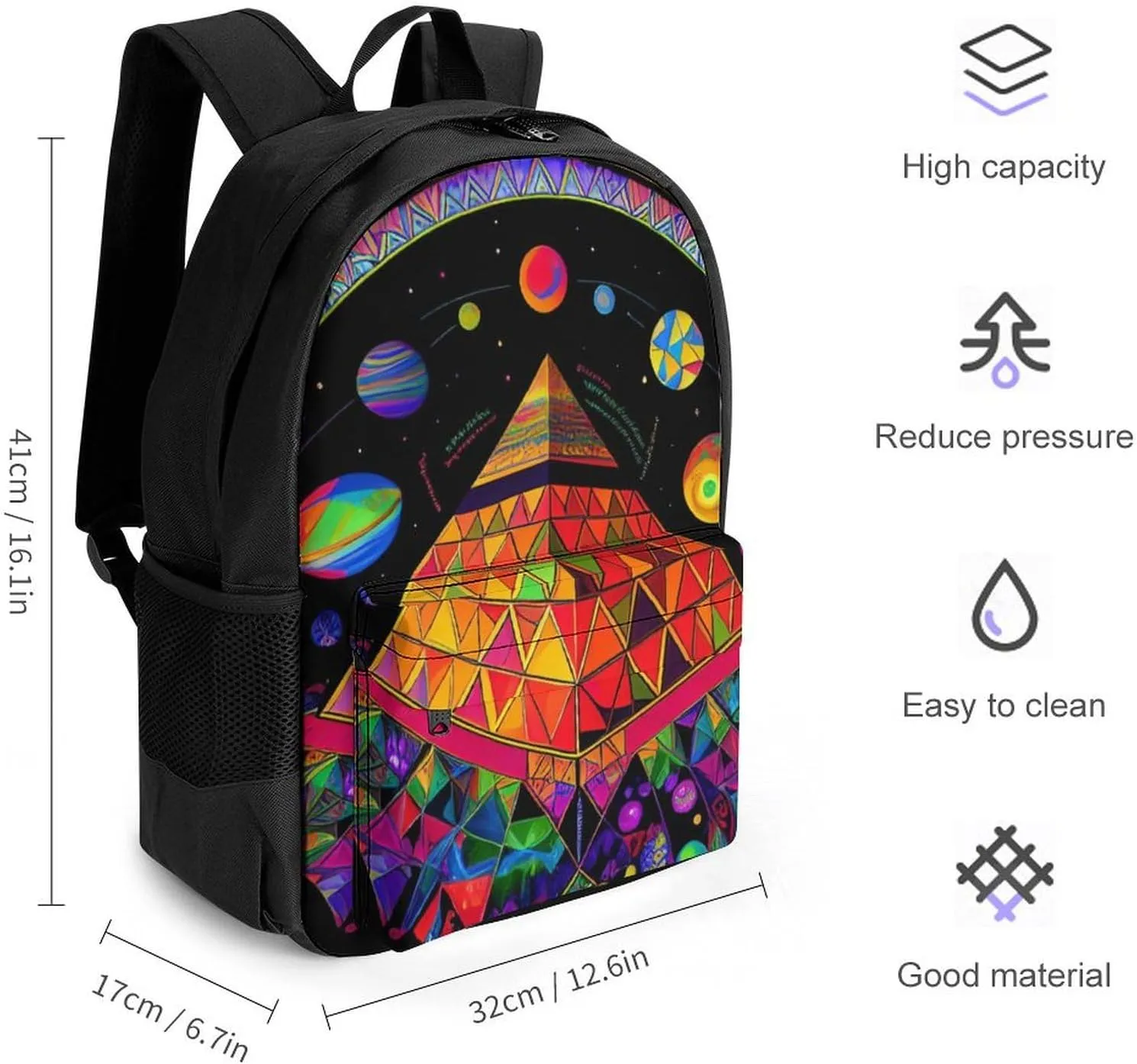 Adults Lightweight Psychedelic Pyramid Mushroom Planet Art Shoulder Book Bags Big Capacity Shoulder Bag With Adjustable Shoulder Straps for Trekking Work Walking Cycling