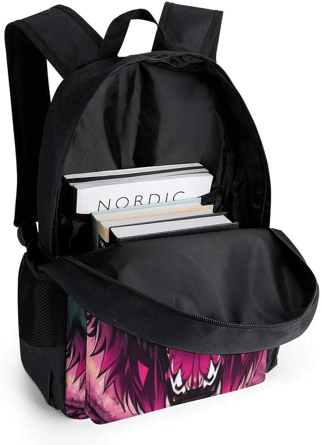 Adults Lightweight Wolf Head With Fire Art Rucksacks Large Capacity Bookbag With Adjustable Shoulder Straps for Trekking Outdoors Bicycle