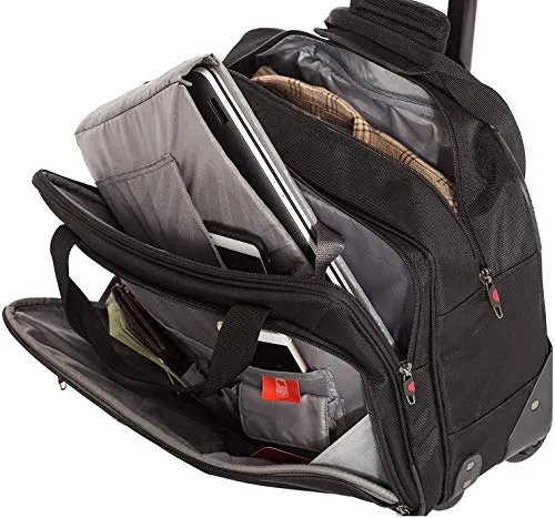 Aerolite Ryanair Priority Boarding, Easyjet Plus, BA, WizzPriority, Jet2 Approved Rolling Padded Laptop Case Bag 2 Wheels - Fits up to 15.6", Overnight Trolley Business Hand Cabin Luggage Case (Black)