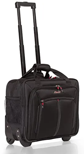 Aerolite Ryanair Priority Boarding, Easyjet Plus, BA, WizzPriority, Jet2 Approved Rolling Padded Laptop Case Bag 2 Wheels - Fits up to 15.6", Overnight Trolley Business Hand Cabin Luggage Case (Black)