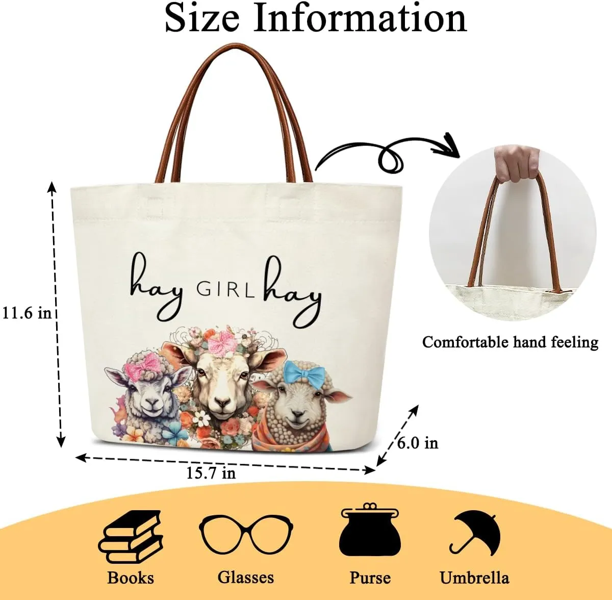 Aesthetic Canvas Tote Bag for Women Teens Reusable Grocery Shopping Bag With Handles Cute Tote Bag -Hay Girl Hay