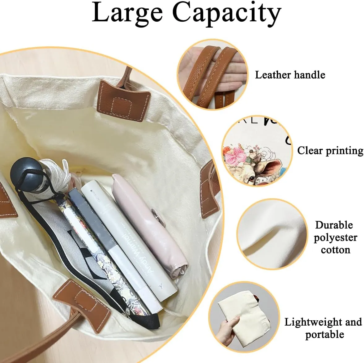 Aesthetic Canvas Tote Bag for Women Teens Reusable Grocery Shopping Bag With Handles Cute Tote Bag -Hay Girl Hay