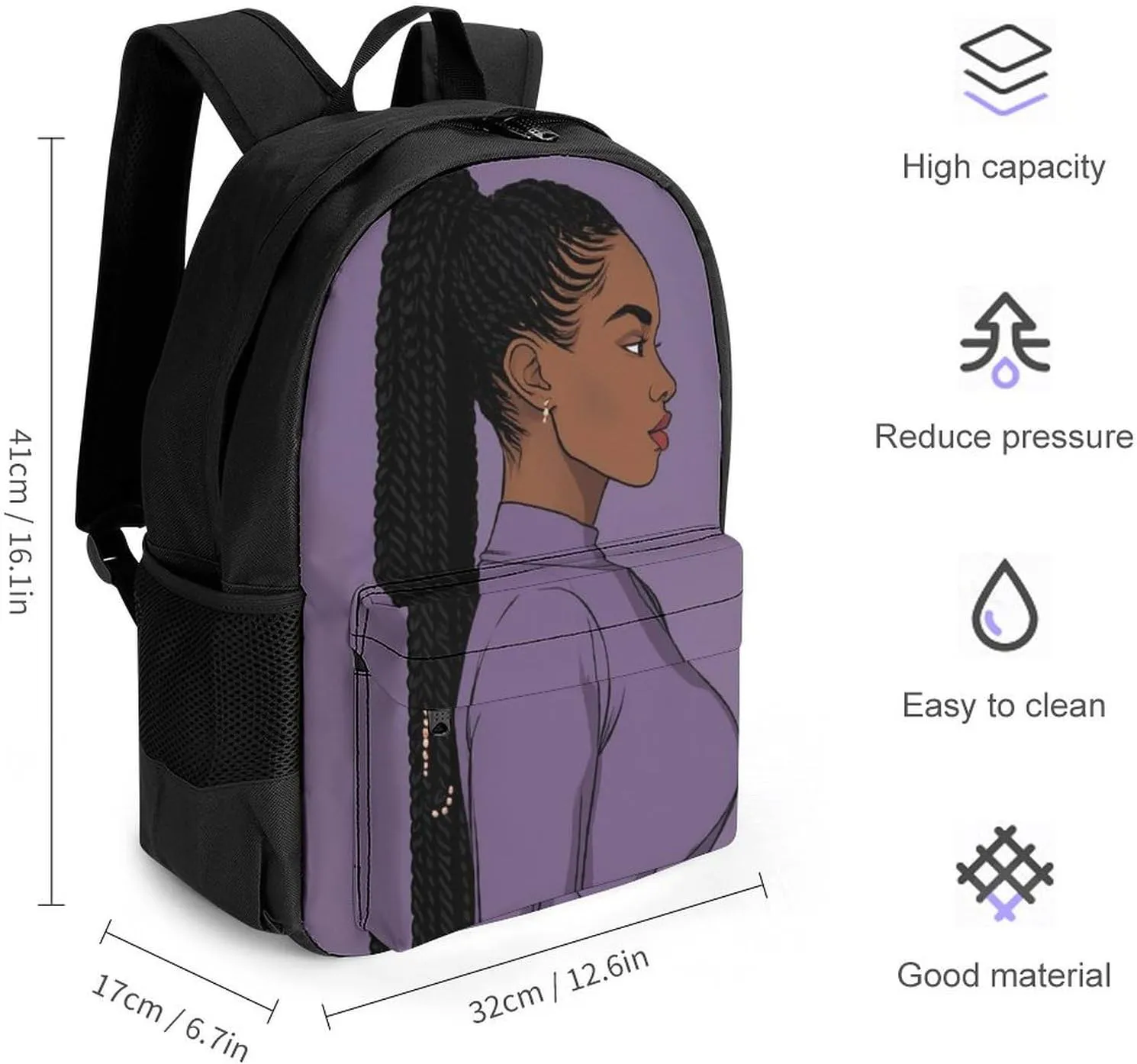 African American Black Woman Woman Painting Rucksacks Lightweight Multipurpose Anti-Theft Shoulder Bag Big Capacity Traveling & Camping Backpack With Side Pockets
