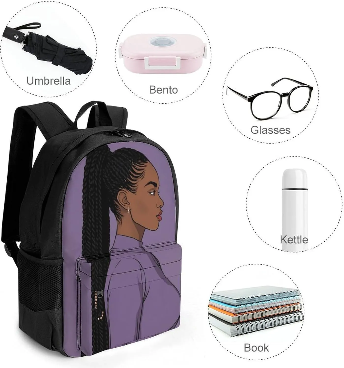 African American Black Woman Woman Painting Rucksacks Lightweight Multipurpose Anti-Theft Shoulder Bag Big Capacity Traveling & Camping Backpack With Side Pockets