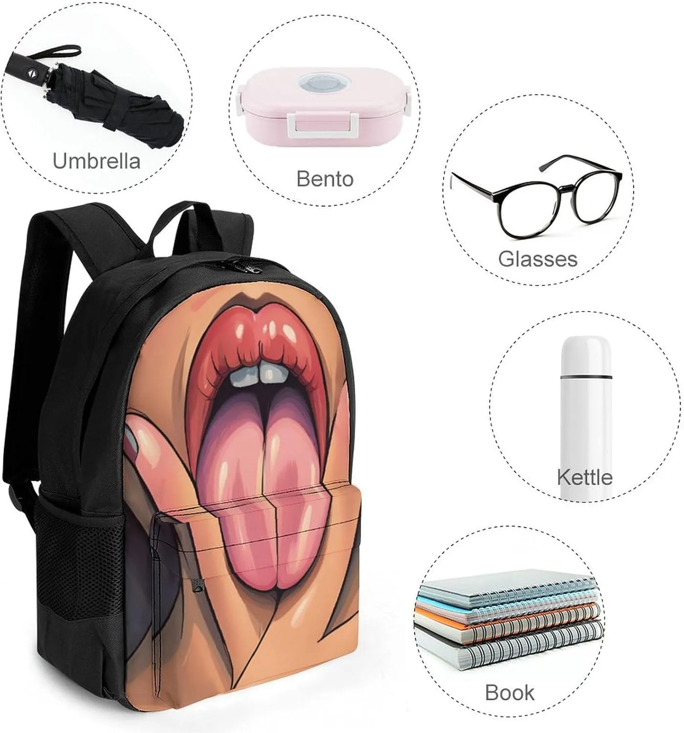 African American Black Women Woman Lip Art Rucksacks Lightweight Multipurpose Anti-Theft Shoulder Bag Big Capacity Traveling & Camping Backpack With Side Pockets