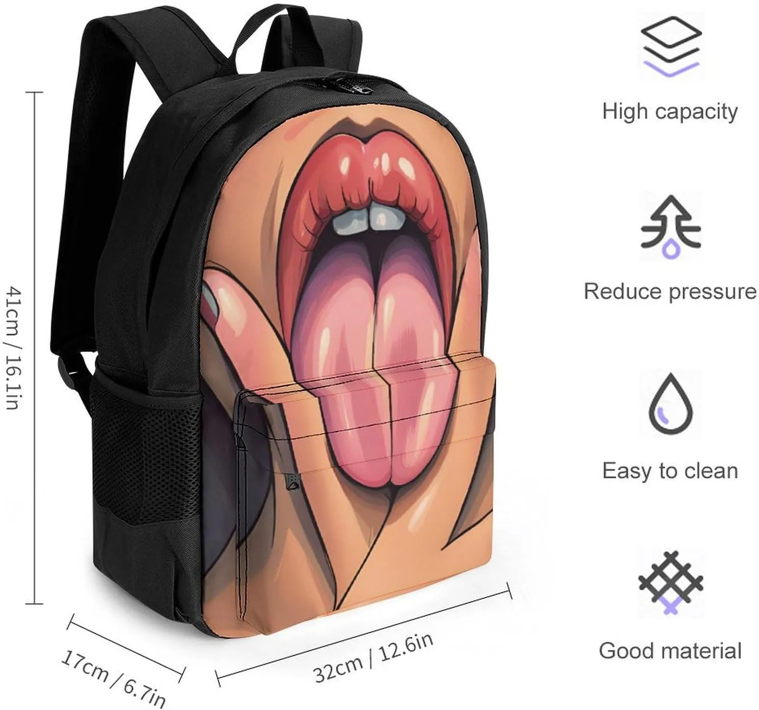 African American Black Women Woman Lip Art Rucksacks Lightweight Multipurpose Anti-Theft Shoulder Bag Big Capacity Traveling & Camping Backpack With Side Pockets