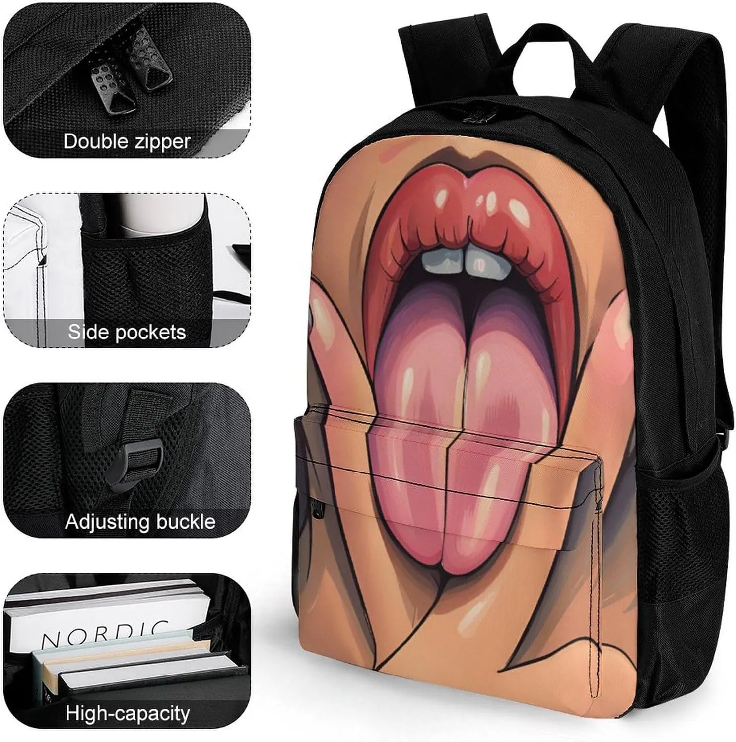 African American Black Women Woman Lip Art Rucksacks Lightweight Multipurpose Anti-Theft Shoulder Bag Big Capacity Traveling & Camping Backpack With Side Pockets