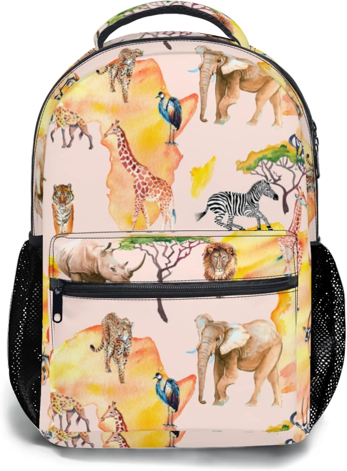 African Wildlife Ergonomics Backpack with Chest Strap Waterproof Animal Travel Bags Casual Daypacks 17 Inch