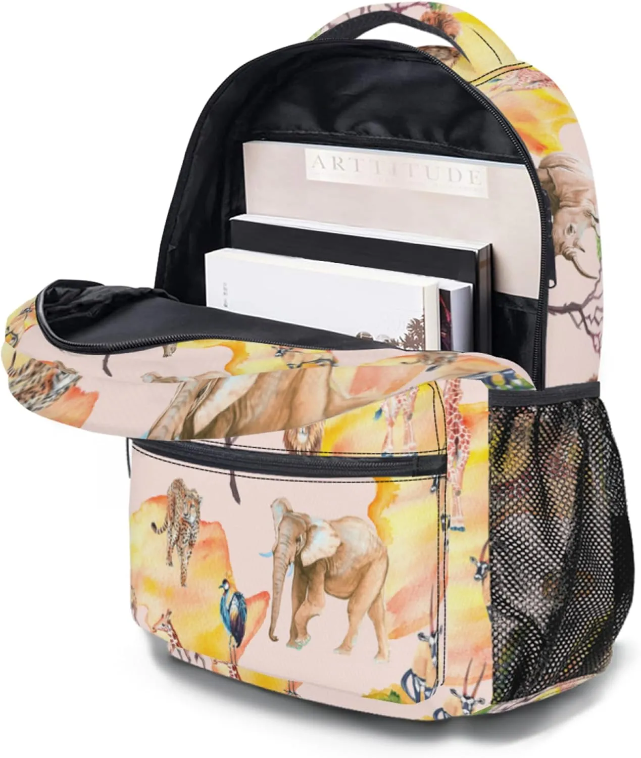 African Wildlife Ergonomics Backpack with Chest Strap Waterproof Animal Travel Bags Casual Daypacks 17 Inch