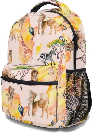 African Wildlife Ergonomics Backpack with Chest Strap Waterproof Animal Travel Bags Casual Daypacks 17 Inch