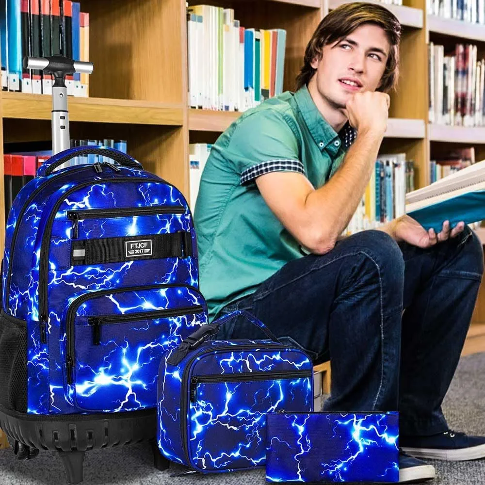 AGSDON Rolling Backpack for Boys, Men Roller Wheels Bookbag, Laptop Lightning Wheeled School Bag with Wheels for Teens