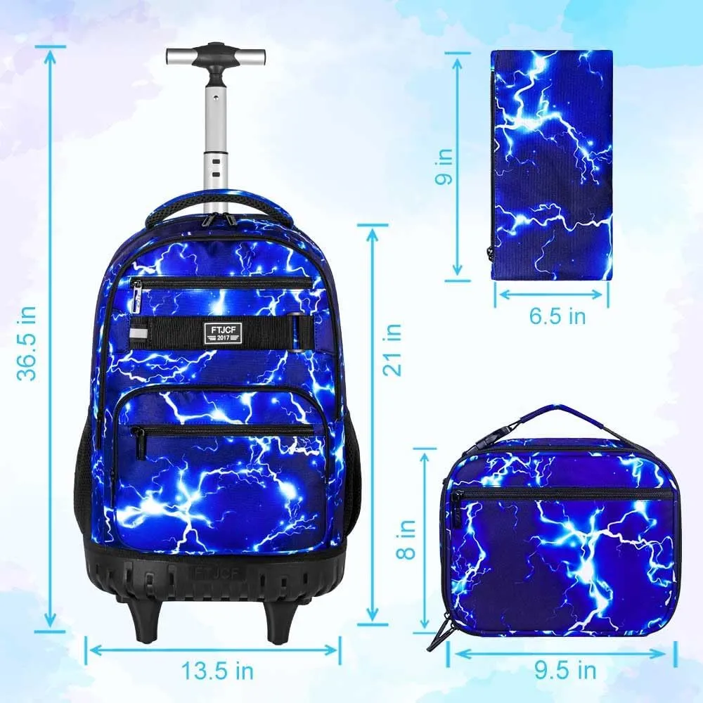 AGSDON Rolling Backpack for Boys, Men Roller Wheels Bookbag, Laptop Lightning Wheeled School Bag with Wheels for Teens