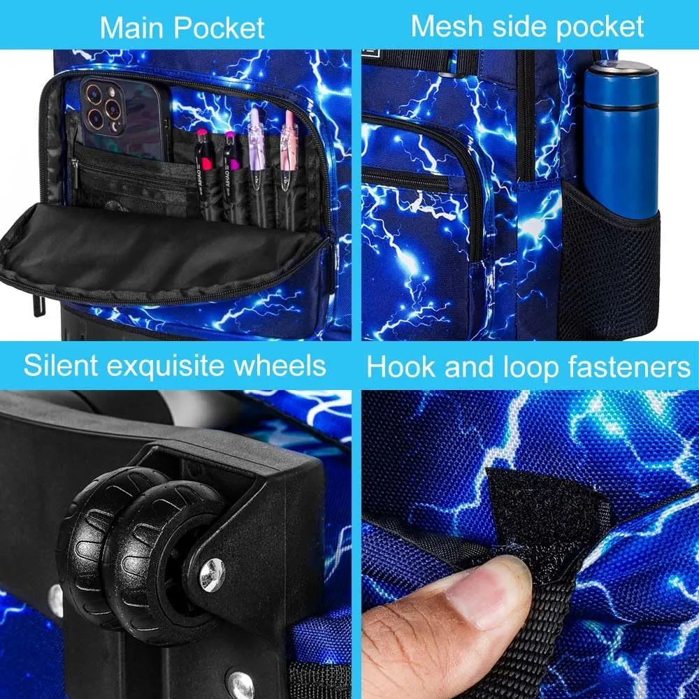 AGSDON Rolling Backpack for Boys, Men Roller Wheels Bookbag, Laptop Lightning Wheeled School Bag with Wheels for Teens