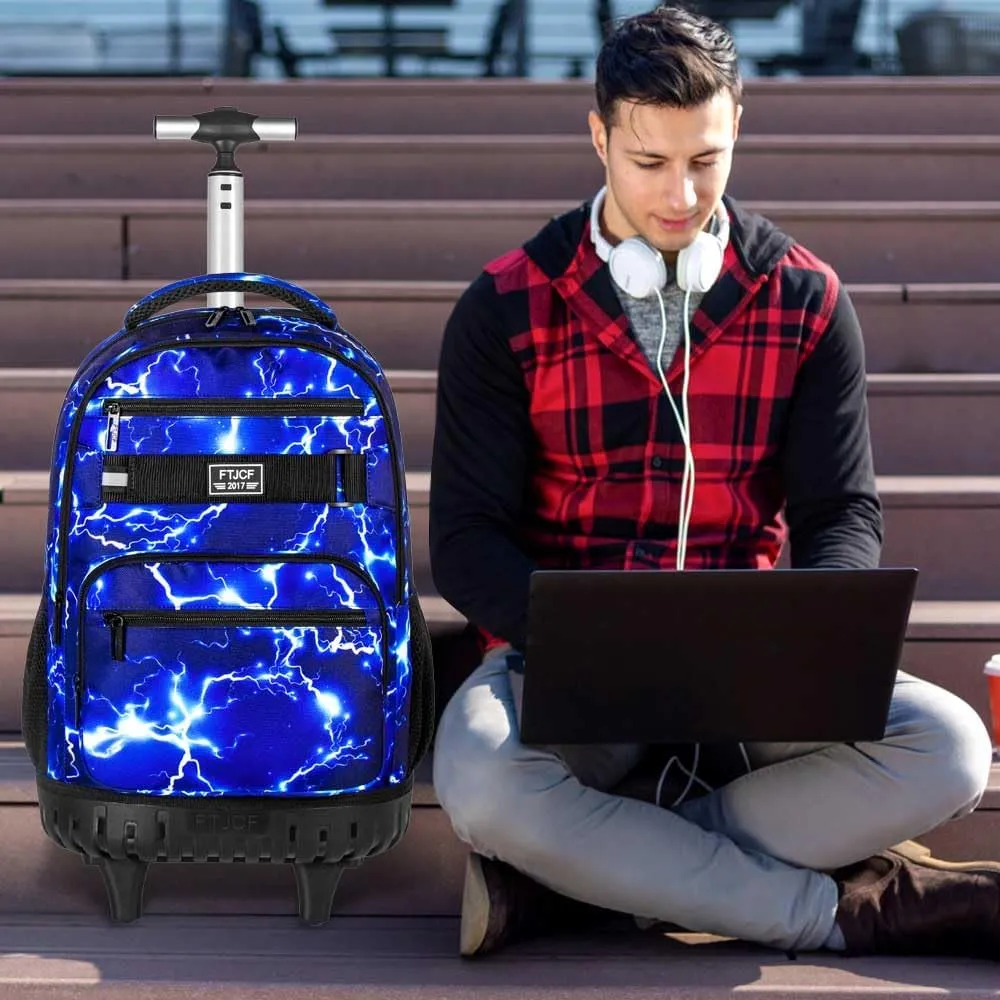 AGSDON Rolling Backpack for Boys, Men Roller Wheels Bookbag, Laptop Lightning Wheeled School Bag with Wheels for Teens