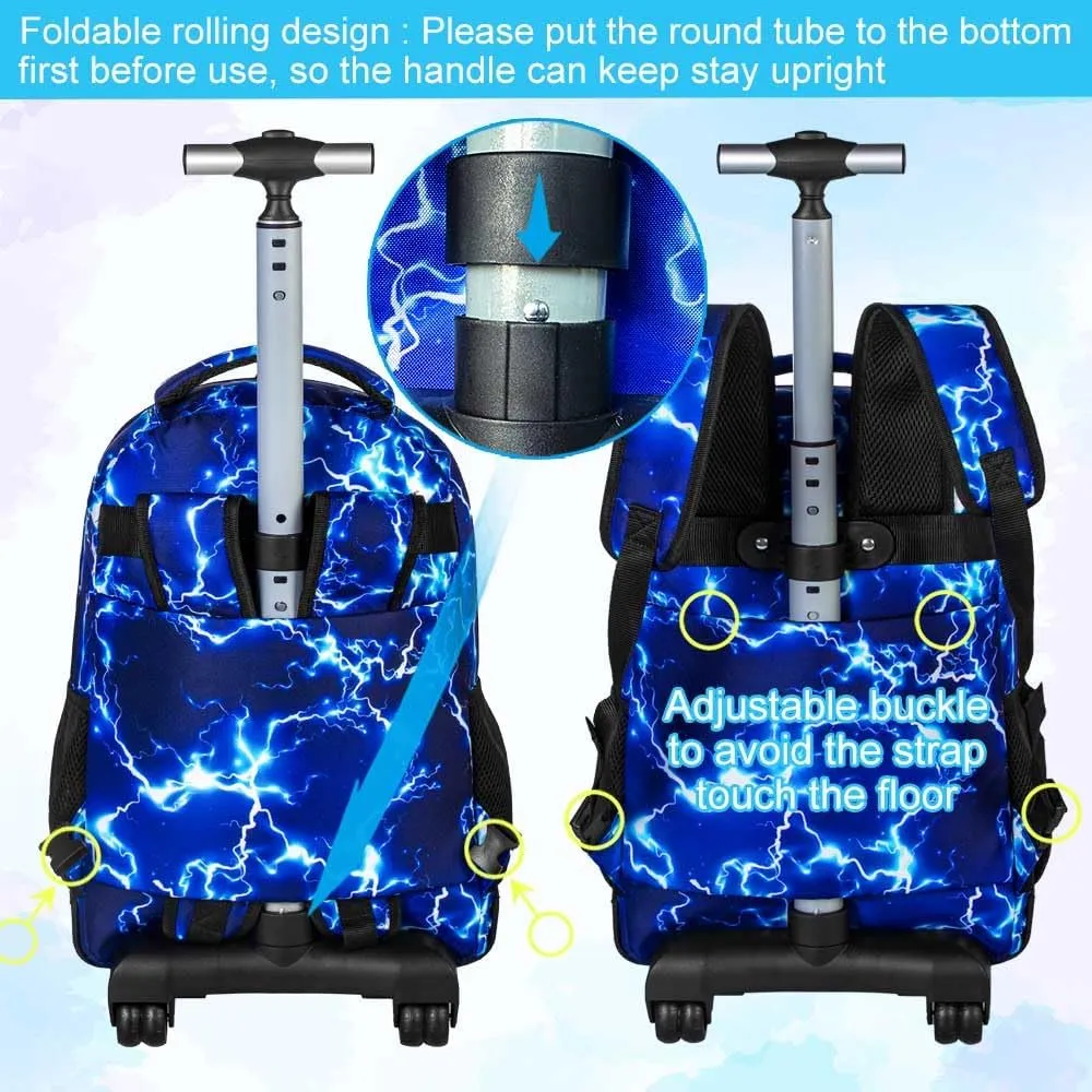 AGSDON Rolling Backpack for Boys, Men Roller Wheels Bookbag, Laptop Lightning Wheeled School Bag with Wheels for Teens
