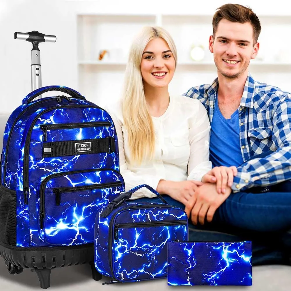 AGSDON Rolling Backpack for Boys, Men Roller Wheels Bookbag, Laptop Lightning Wheeled School Bag with Wheels for Teens
