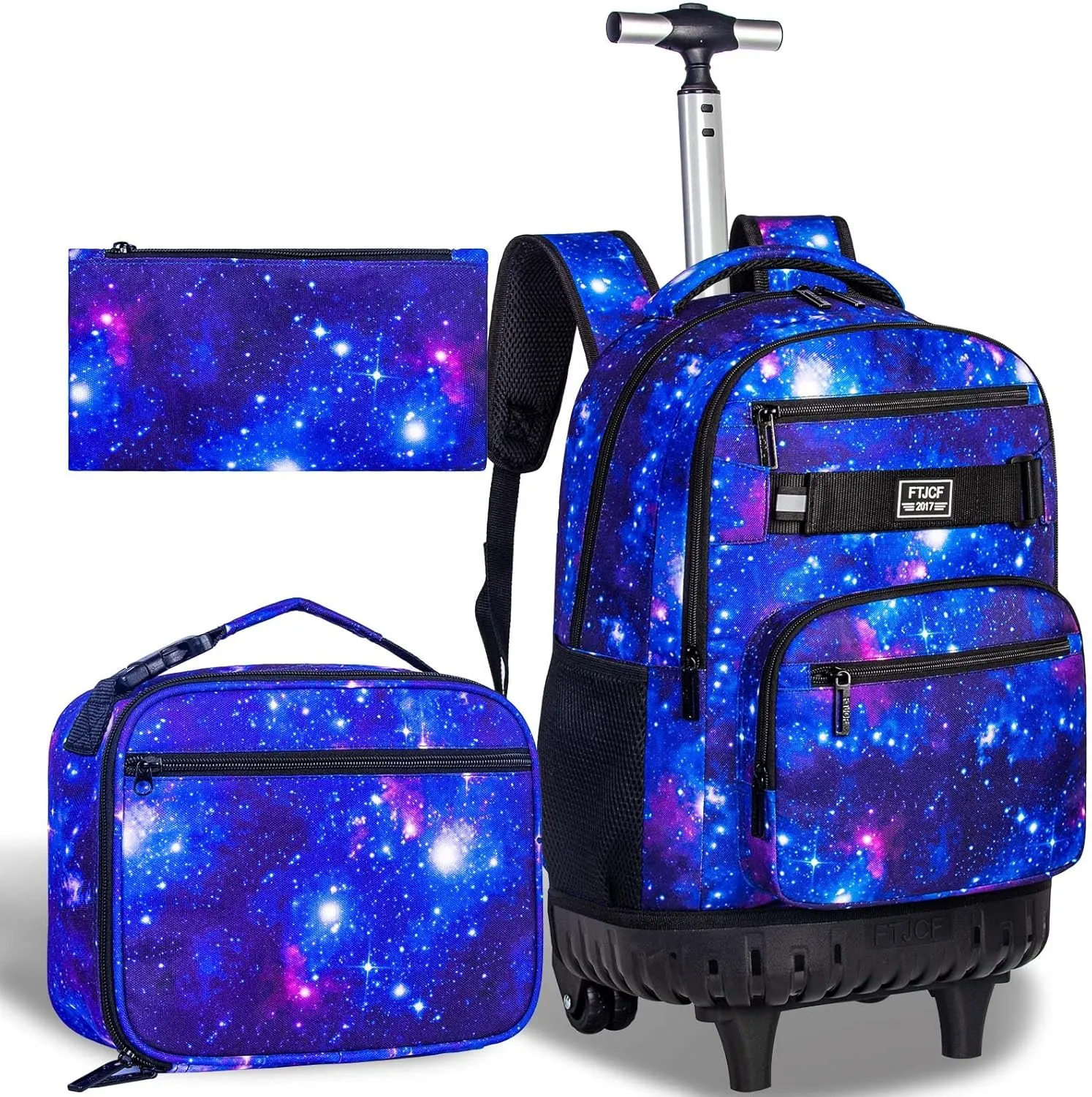 AGSDON Rolling Backpack for Boys, Men Roller Wheels Bookbag, Laptop Star Blue Wheeled School Bag with Wheels for Teens