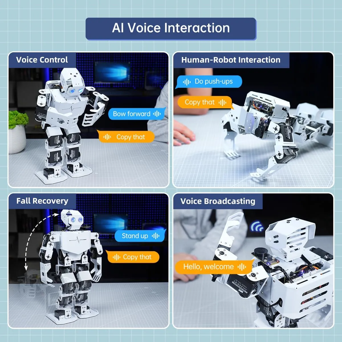 AI Vision & Voice Interaction Robot for Arduino Scratch Python Starter Programming 17DOF Humanoid Robot STEM Project Education Voice Command Walking Dancing Kicking Self-Stand Up, Tonybot Advanced kit