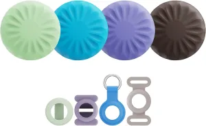 Air Tags-4 Pack [MFI Certified] Bluetooth Tracker/Item Finders - 4 Colors & Multi-Use Cases, ANNNWZZD Air-Tags Work for Apple Find My APP(iOS Only), (Blue/Green/Purple/Coffee)