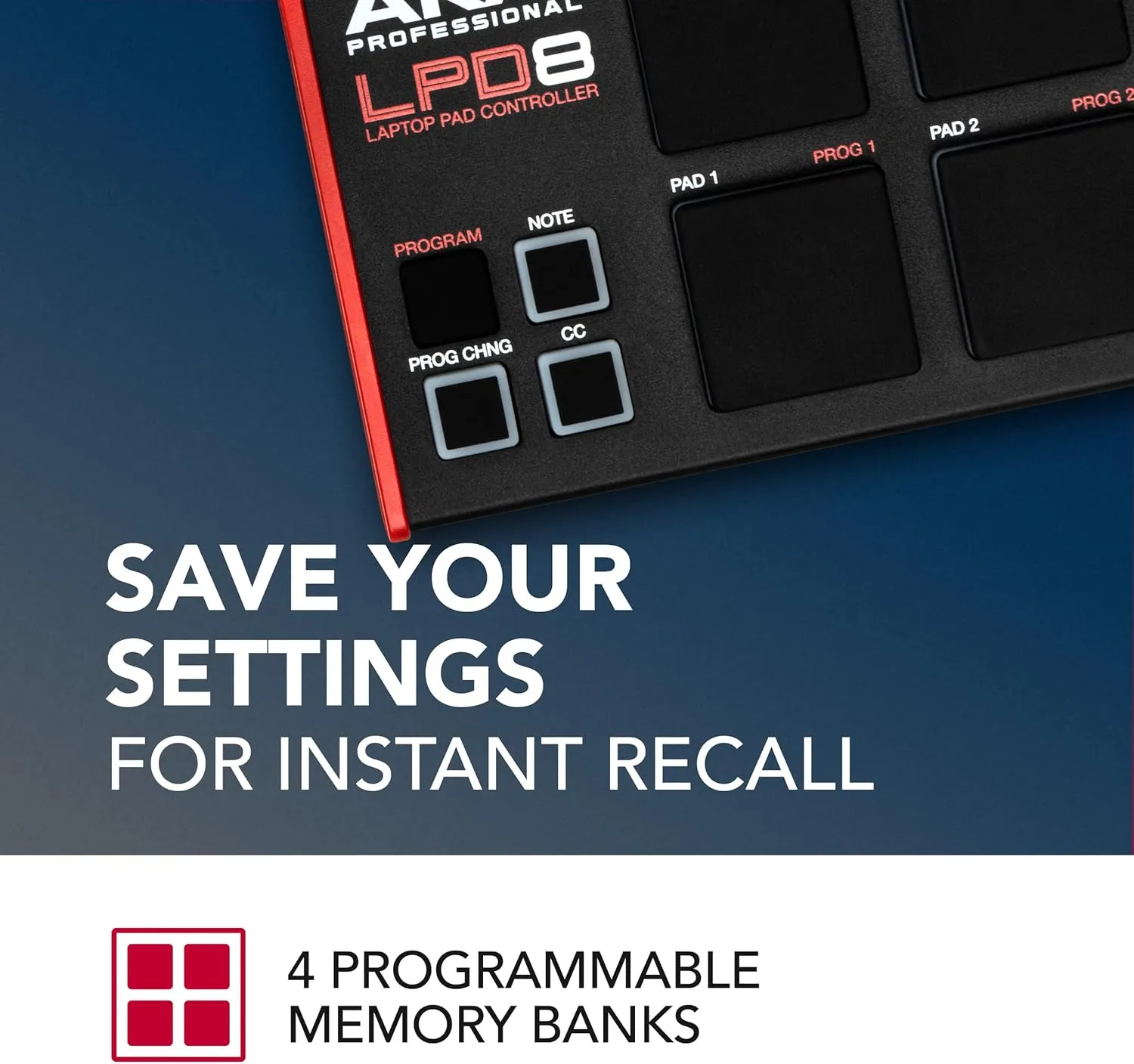 AKAI Professional LPD8 - USB MIDI Controller with 8 Responsive RGB MPC Drum Pads for Mac and PC, 8 Assignable Knobs and Music Production Software