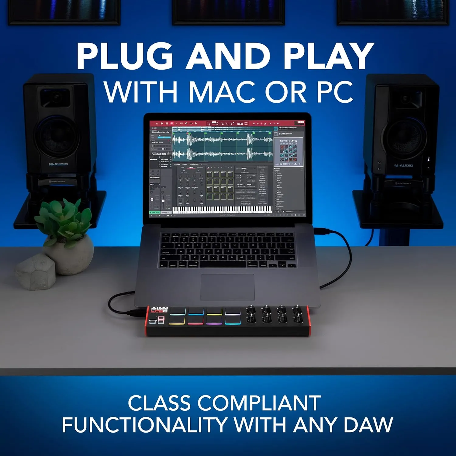 AKAI Professional LPD8 - USB MIDI Controller with 8 Responsive RGB MPC Drum Pads for Mac and PC, 8 Assignable Knobs and Music Production Software