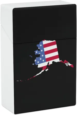 Alaska State Map Flag Cigarette Box One Hand Flip-Top Pocket Fashion Cigarette Case Holder 20 Capacity Gift
