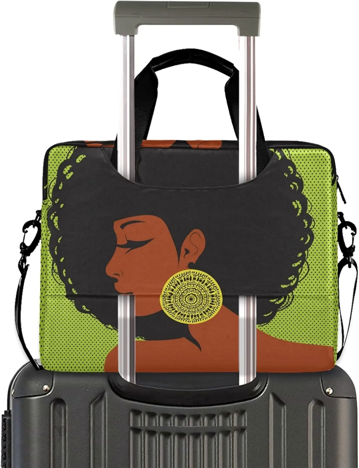 ALAZA African American Woman Afro Laptop Case Bag Sleeve Portable Crossbody Messenger Briefcase w/Strap Handle, 13 14 15.6 inch