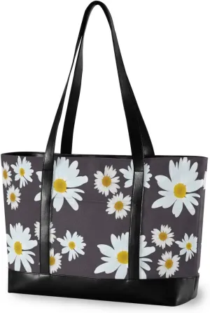 ALAZA Beautiful Flowers Daisy Laptop Tote Bag for Woman 15.6 inch Laptop Organizer Bag Teacher Work Purse