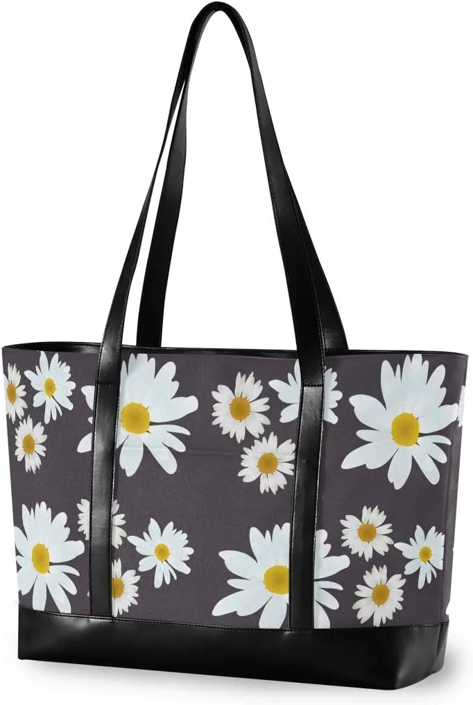ALAZA Beautiful Flowers Daisy Laptop Tote Bag for Woman 15.6 inch Laptop Organizer Bag Teacher Work Purse