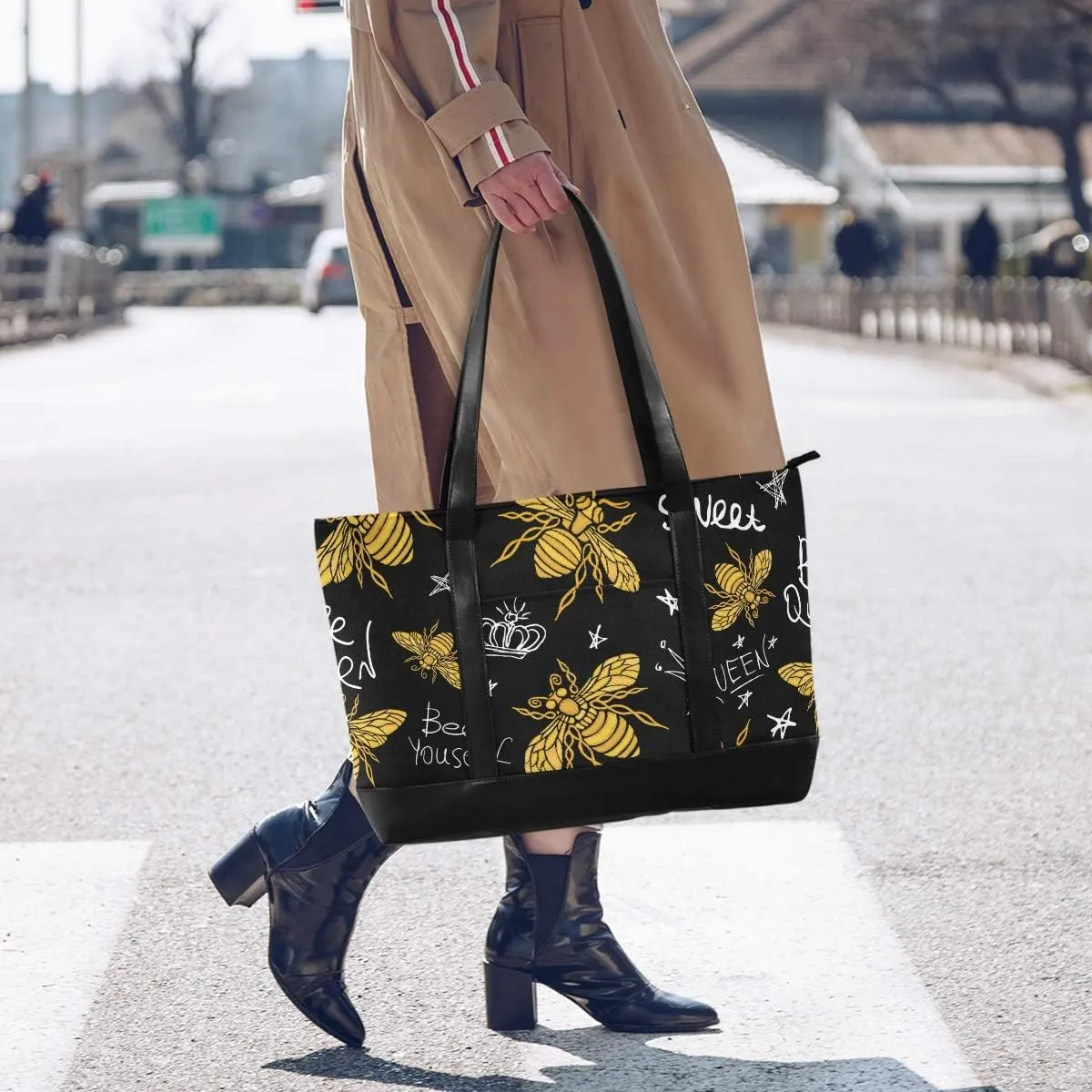 ALAZA Cheetah Leopard Laptop Tote Bag,Fits 15.6 Inch Laptop,Womens Lightweight Canvas Leather Tote Bag Shoulder Bag