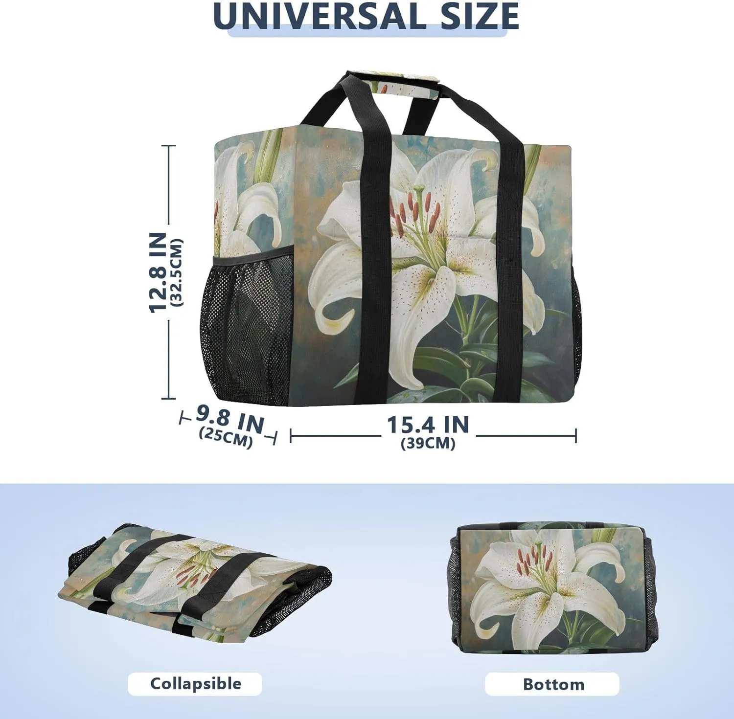 ALAZA Cute Doodle White Lily Waterproof Beach Tote Bags