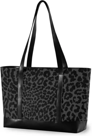 ALAZA Dark Gray Leopard Cheetah Print Women Laptop Tote Bag for Woman 15.6 inch Laptop Organizer Bag Teacher Work Purse