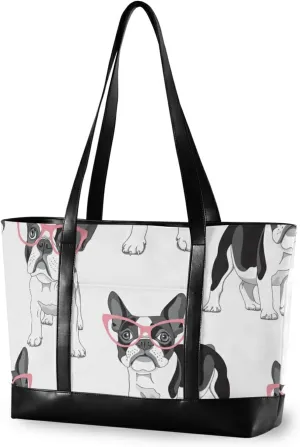 ALAZA French Bulldog with Pink Glasses Women Laptop Tote Bag for Woman 15.6 inch Laptop Organizer Bag Teacher Work Purse
