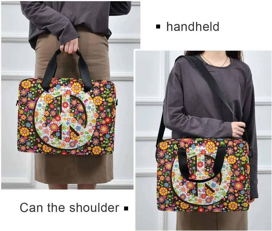 ALAZA Hippie Floral Peace Symbol Laptop Case Bag Sleeve Portable Crossbody Messenger Briefcase w/Strap Handle, 13 14 15.6 inch
