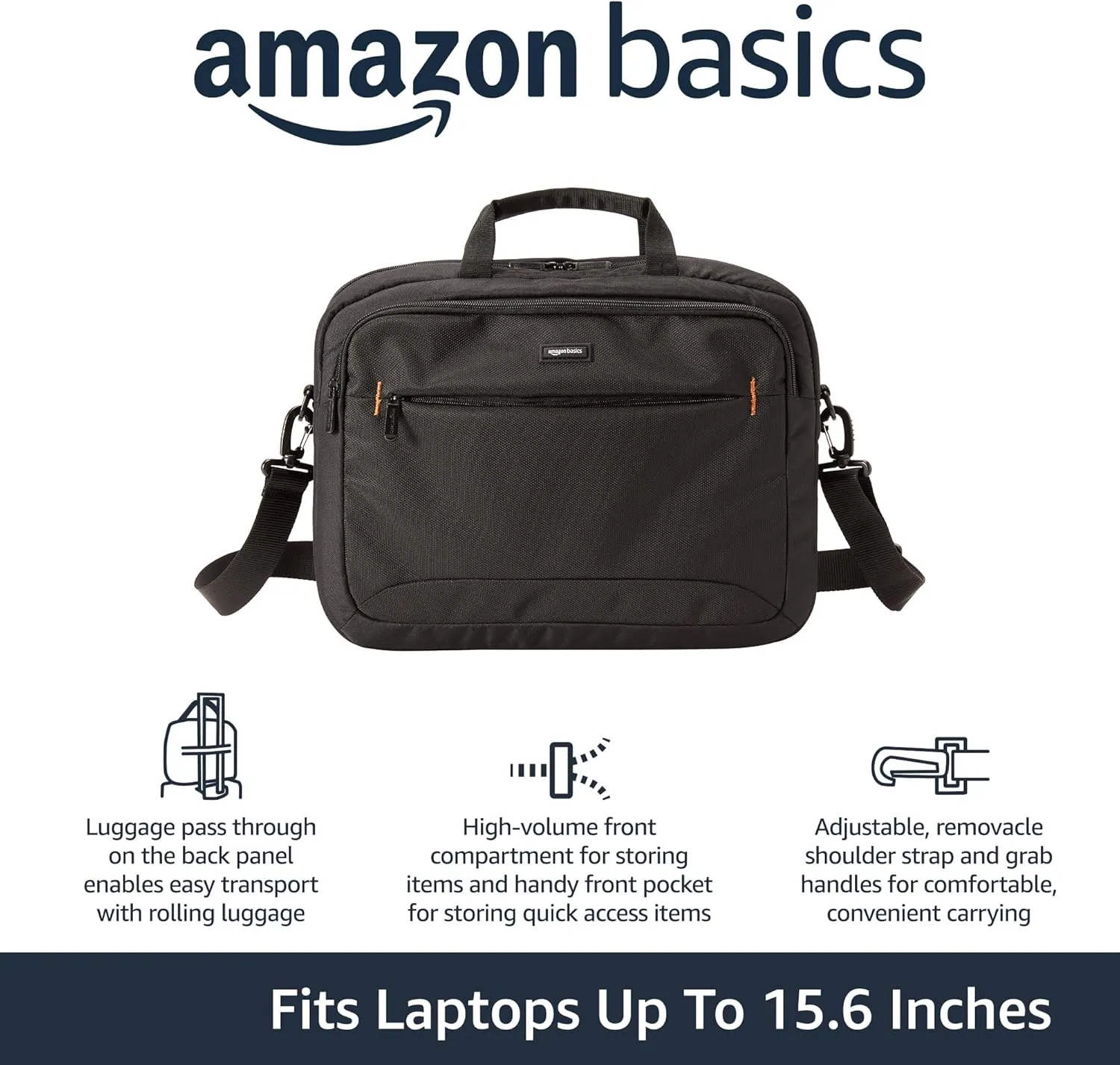 Amazon Basics Laptop Carrying Case With Shoulder Strap, 15.6 inch, Black
