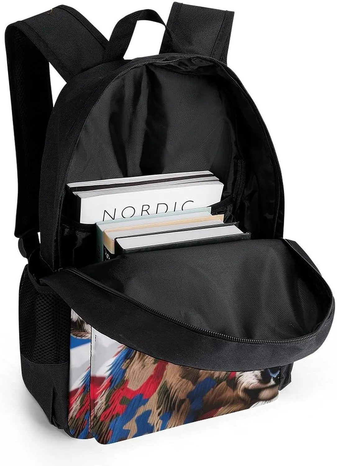 American Flag Camo Deer Camouflage Art Shoulder Book Bags Polyester Multipurpose Anti-Theft Carry On Bag Large Capacity Travel Hiking & Camping Rucksack